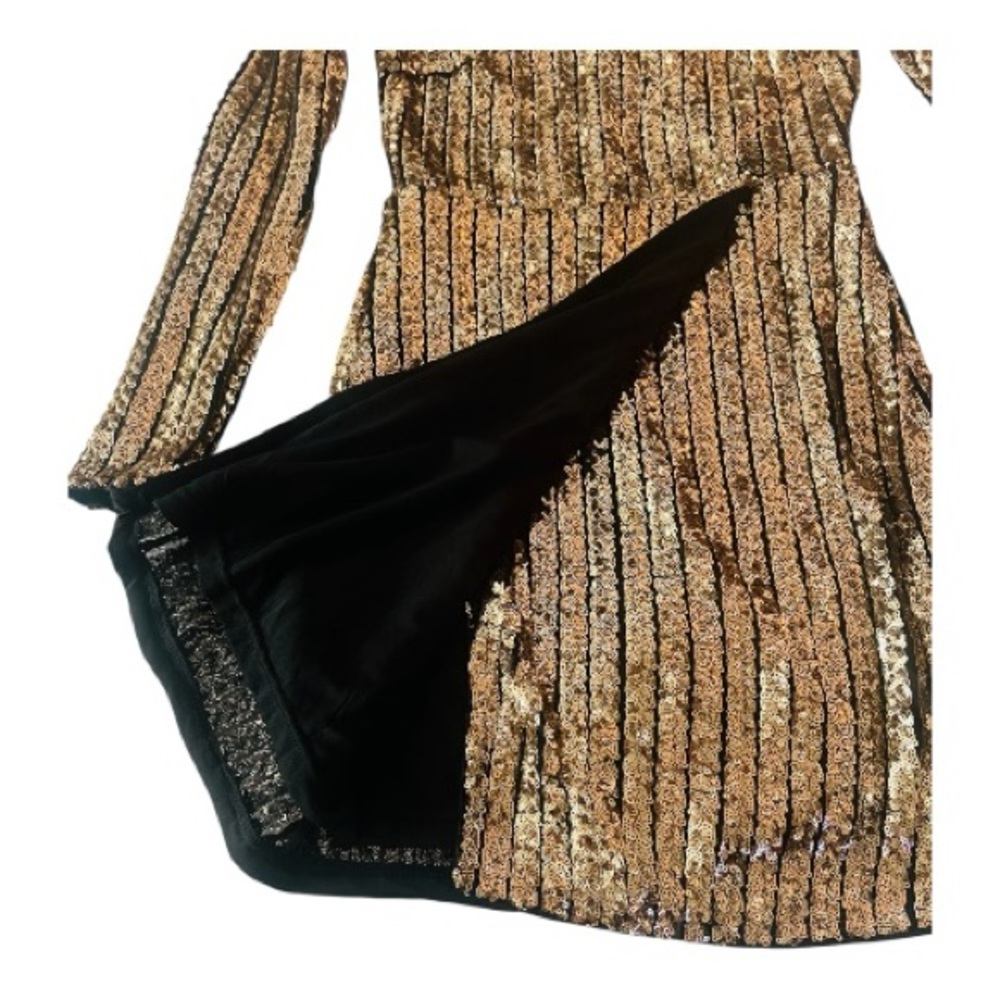 NWT Lulu's Elegant Gold Sequin Black Party Tulip Mini Dress |  New Years Eve - Picture 7 of 16